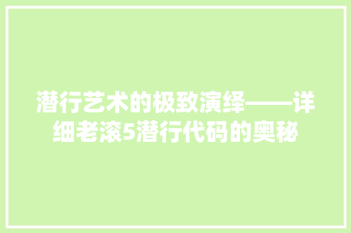 潜行艺术的极致演绎——详细老滚5潜行代码的奥秘
