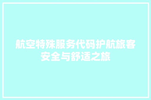 航空特殊服务代码护航旅客安全与舒适之旅