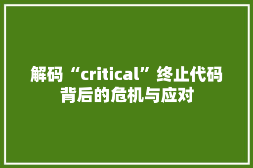 解码“critical”终止代码背后的危机与应对