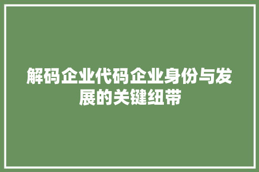 解码企业代码企业身份与发展的关键纽带