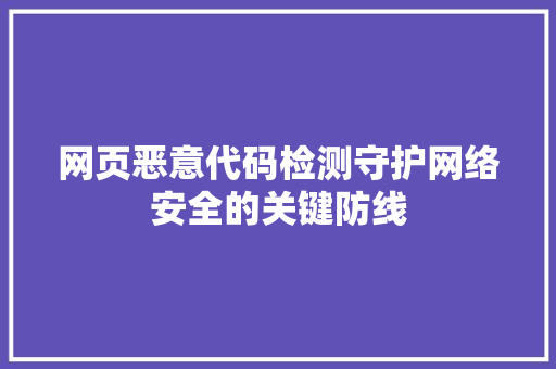 网页恶意代码检测守护网络安全的关键防线