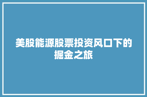 美股能源股票投资风口下的掘金之旅