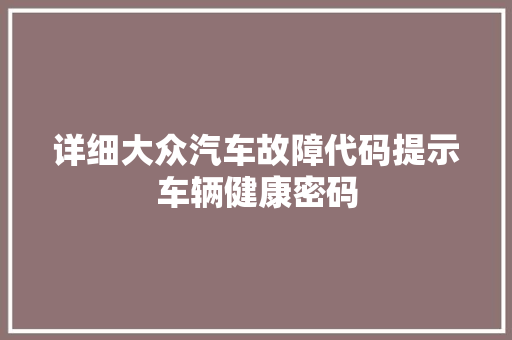 详细大众汽车故障代码提示车辆健康密码