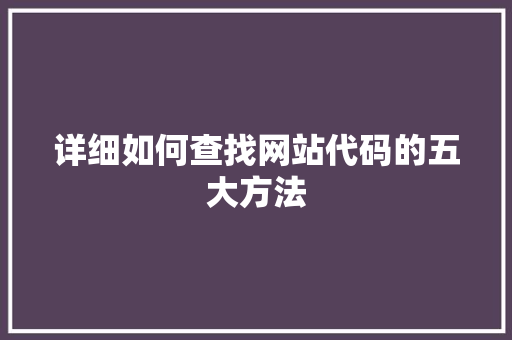 详细如何查找网站代码的五大方法