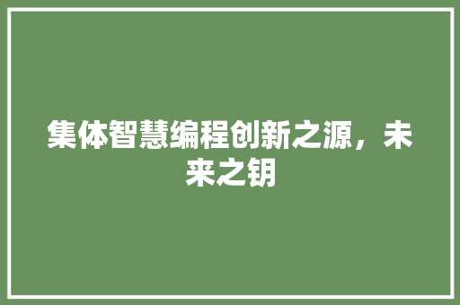 集体智慧编程创新之源，未来之钥