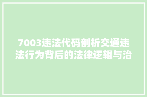 7003违法代码剖析交通违法行为背后的法律逻辑与治理步骤