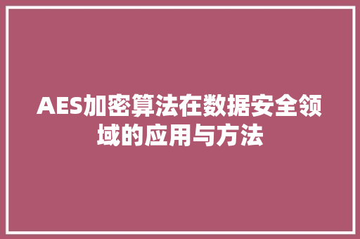 AES加密算法在数据安全领域的应用与方法