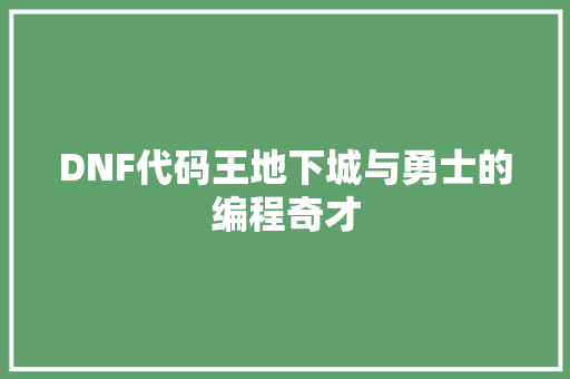 DNF代码王地下城与勇士的编程奇才