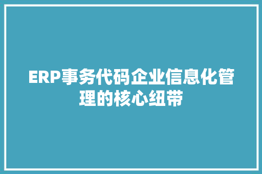 ERP事务代码企业信息化管理的核心纽带