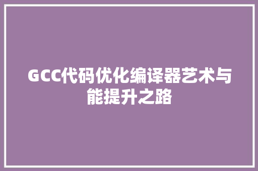 GCC代码优化编译器艺术与能提升之路