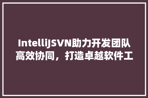 IntelliJSVN助力开发团队高效协同，打造卓越软件工程方法