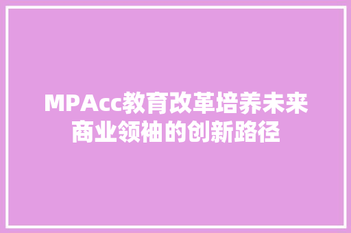 MPAcc教育改革培养未来商业领袖的创新路径