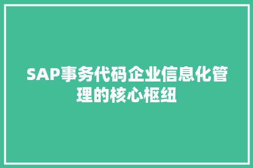 SAP事务代码企业信息化管理的核心枢纽