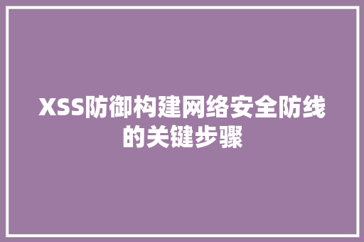XSS防御构建网络安全防线的关键步骤