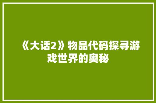 《大话2》物品代码探寻游戏世界的奥秘