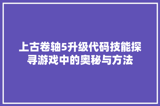 上古卷轴5升级代码技能探寻游戏中的奥秘与方法