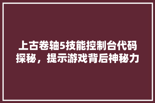上古卷轴5技能控制台代码探秘，提示游戏背后神秘力量