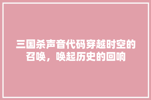 三国杀声音代码穿越时空的召唤，唤起历史的回响