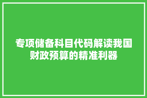 专项储备科目代码解读我国财政预算的精准利器