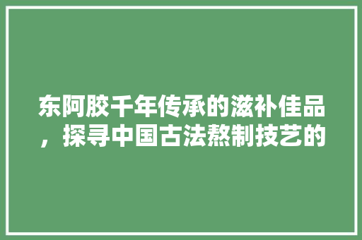 东阿胶千年传承的滋补佳品，探寻中国古法熬制技艺的魅力