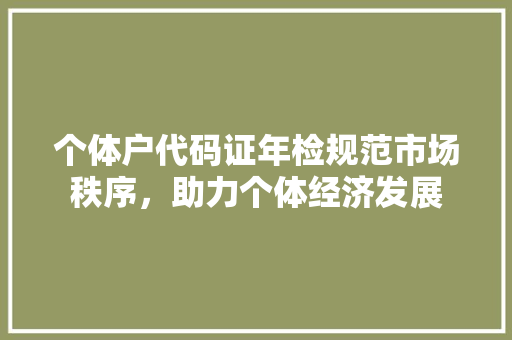 个体户代码证年检规范市场秩序，助力个体经济发展