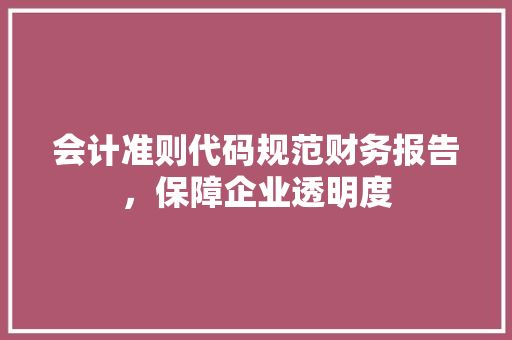 会计准则代码规范财务报告，保障企业透明度