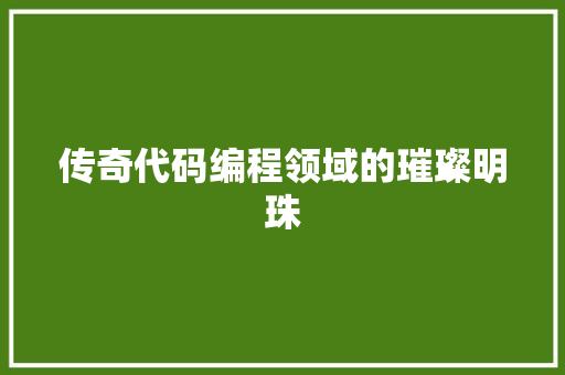 传奇代码编程领域的璀璨明珠
