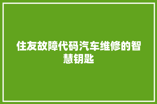 住友故障代码汽车维修的智慧钥匙
