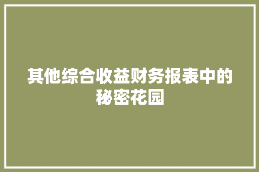 其他综合收益财务报表中的秘密花园