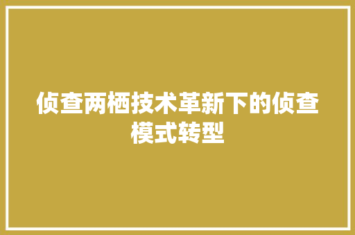 侦查两栖技术革新下的侦查模式转型
