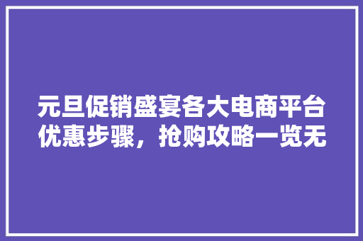 元旦促销盛宴各大电商平台优惠步骤，抢购攻略一览无余