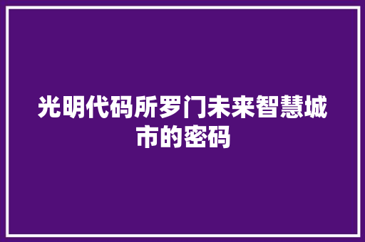 光明代码所罗门未来智慧城市的密码  第1张