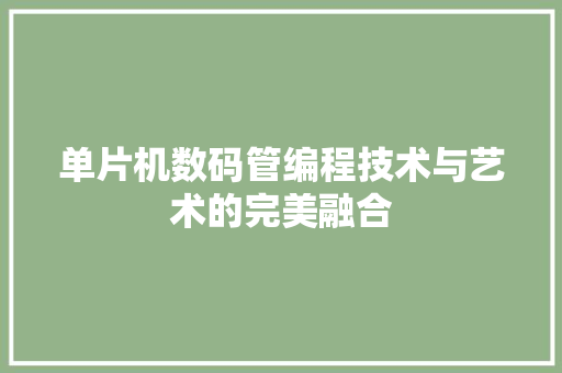 单片机数码管编程技术与艺术的完美融合