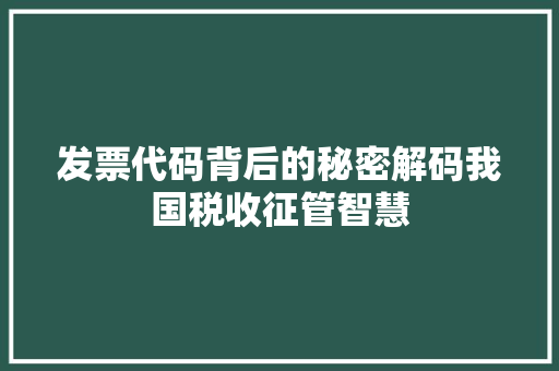 发票代码背后的秘密解码我国税收征管智慧
