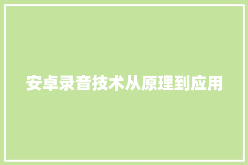 安卓录音技术从原理到应用