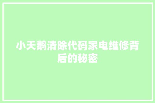 小天鹅清除代码家电维修背后的秘密