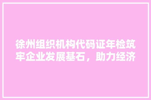 徐州组织机构代码证年检筑牢企业发展基石，助力经济腾飞