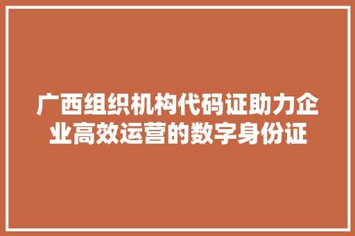 广西组织机构代码证助力企业高效运营的数字身份证
