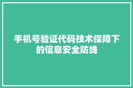 手机号验证代码技术保障下的信息安全防线
