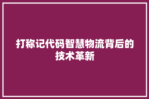 打称记代码智慧物流背后的技术革新