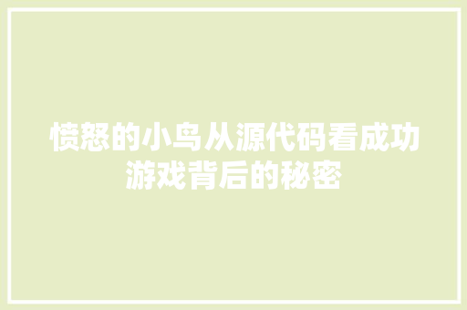愤怒的小鸟从源代码看成功游戏背后的秘密