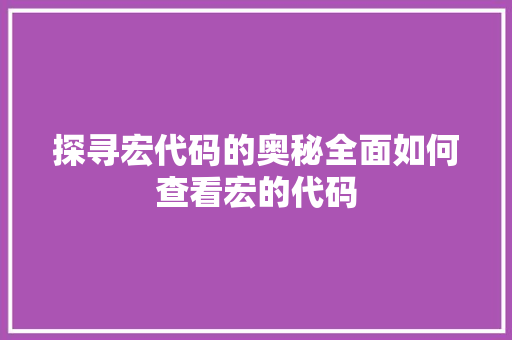 探寻宏代码的奥秘全面如何查看宏的代码