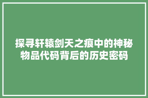探寻轩辕剑天之痕中的神秘物品代码背后的历史密码