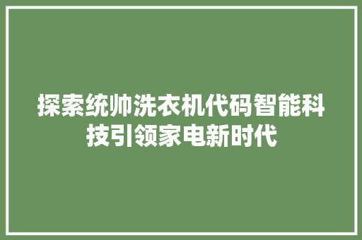 探索统帅洗衣机代码智能科技引领家电新时代