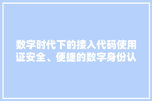 数字时代下的接入代码使用证安全、便捷的数字身份认证之路