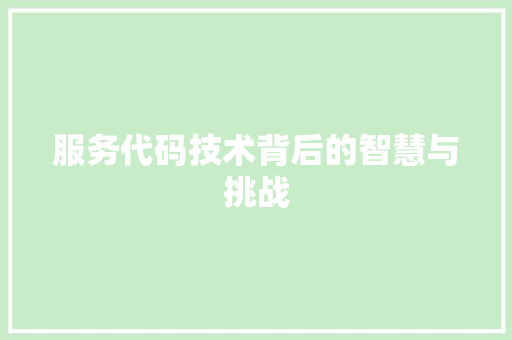 服务代码技术背后的智慧与挑战