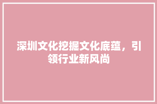 深圳文化挖掘文化底蕴，引领行业新风尚