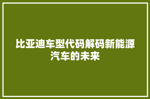 比亚迪车型代码解码新能源汽车的未来