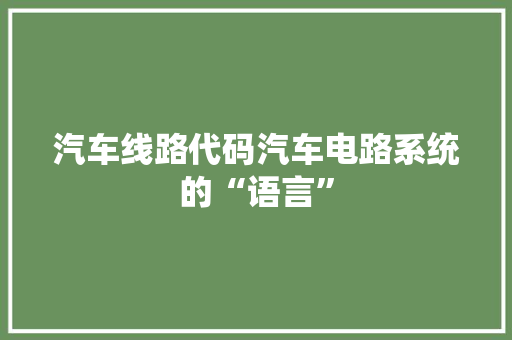 汽车线路代码汽车电路系统的“语言”