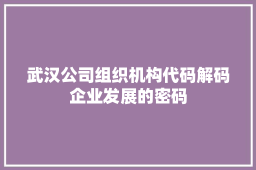 武汉公司组织机构代码解码企业发展的密码